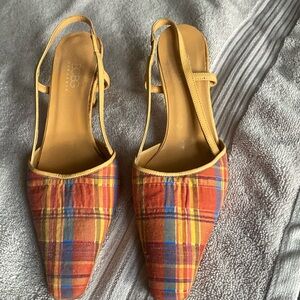 BCBGMaxAzria Plaid Kitten Heel Slingback Size 6.5